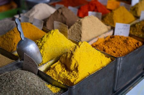 Colorful Curry and Spices on Food Market, Suq, Damascus Stock Photo ...