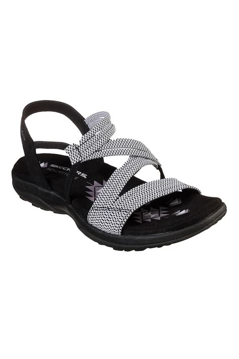 Skechers, Сандали Reggae Slim с каишки, Бял, Черен, 38 - eMAG.bg