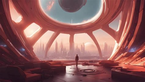 premium photo  man stands  front   giant eye