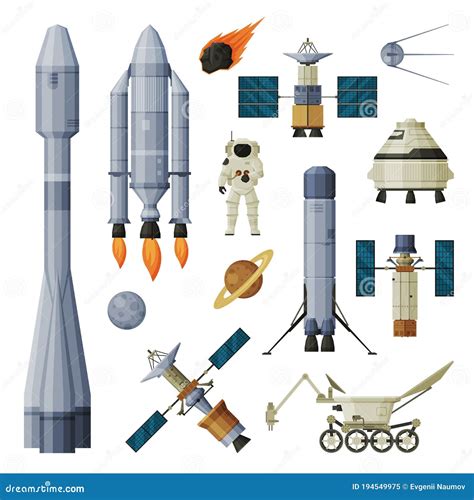 Astronaut, Space Objects and Cosmos Exploration Equipment Collection ...