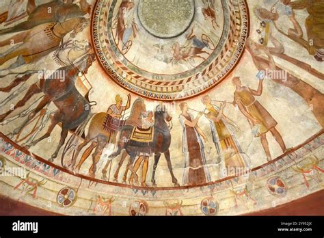 Fresco painting inside the dome of the tomb, Thracian Tomb of Kazanlak