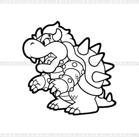 Bowser Full Body 2 Super Mario Detailed Silhouette Outline 