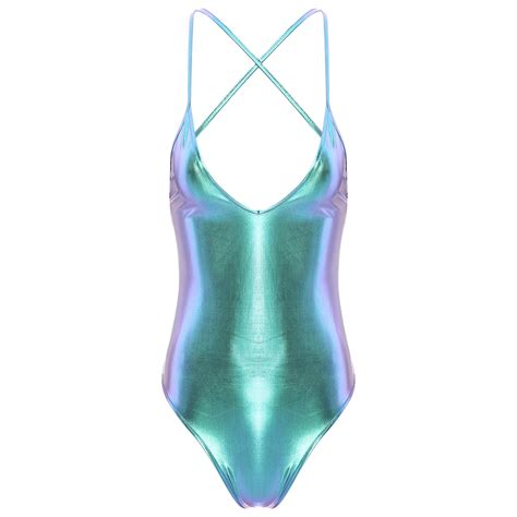 Aiihoo Womens Shiny Metallic One Piece Camisole Teddy Bodysuit Dance