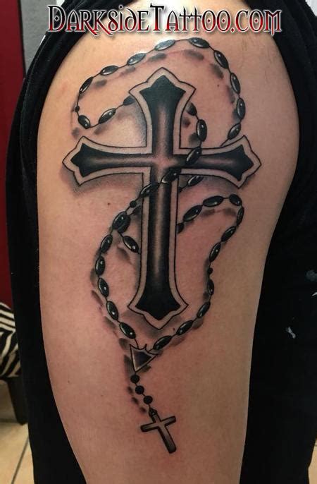 Black and Gray Cross and Rosary Tattoo by Daniel Adamczyk: TattooNOW