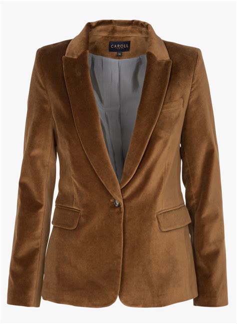 Veste De Tailleur En Coton Aspect Velours Chatain Uni Caroll - Femme ...