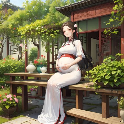 Masterpiece, Best quality, A pregnant woman touches her pregnant belly