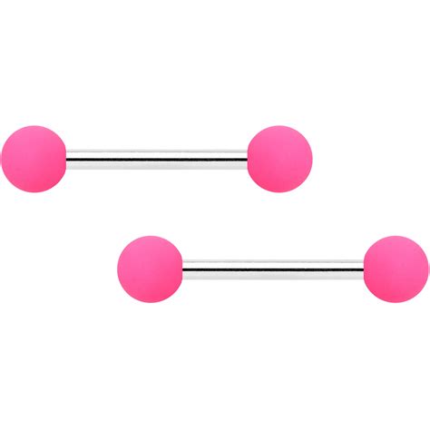 14 Gauge Pink Matte Barbell Nipple Ring Set - The Body Rings