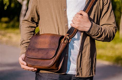 mens leather bags luggage compact leather shoulder bag  men brown