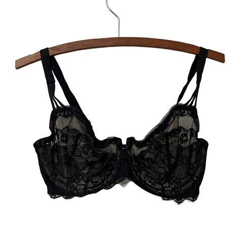 Wacoal Black Nude Sheer Lace Mesh Wired Bra Size 34DD - Gem