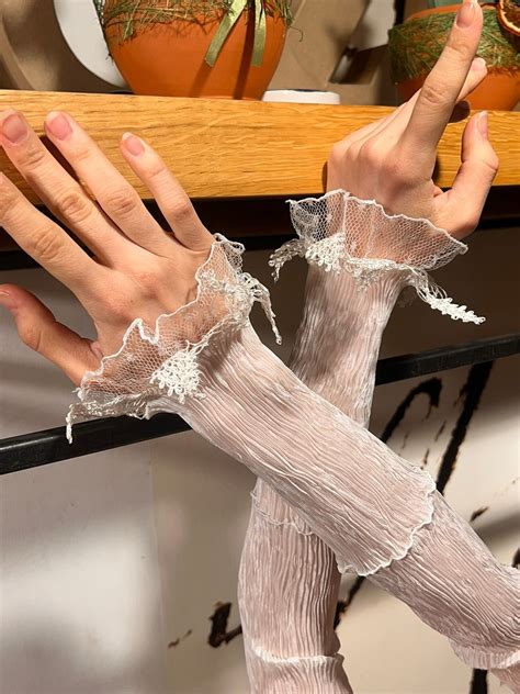 Long Wedding Gloves, Fingerless Bride Gloves, Embroidery Detail Arm