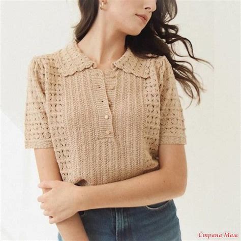 Рубашка - поло с ажурным узором | Crochet clothes, Crochet cardigan ...