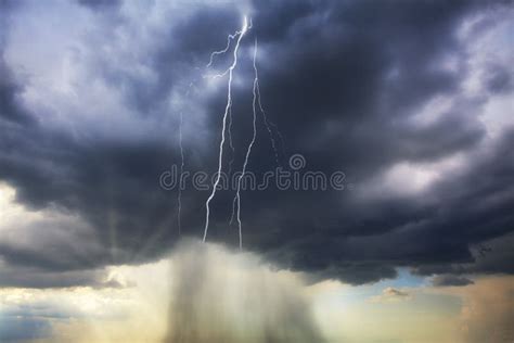 Heavy Rain and Lightning on the Sky Stock Photo - Image of blue, overcast: 195446684