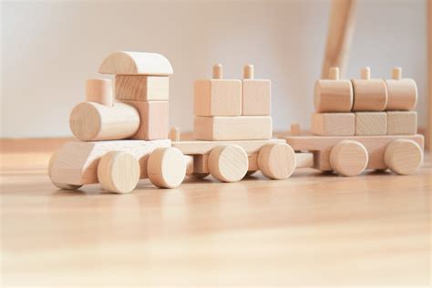 Wooden Train Blocks, Wooden Toy Train Set With Trailer, Wooden Train ...
