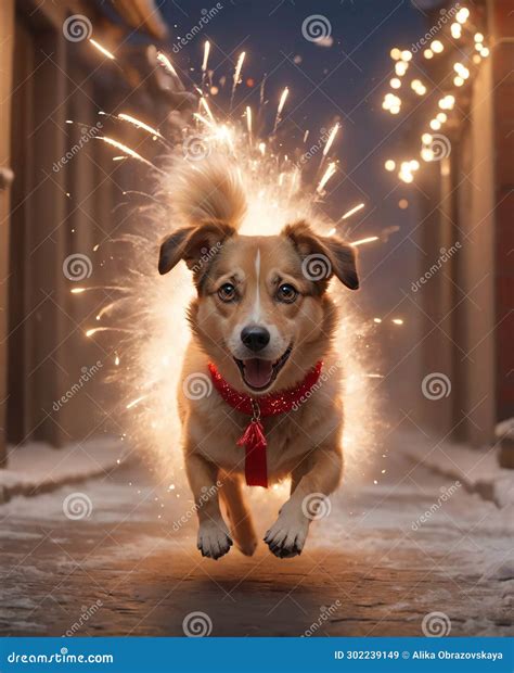 A Dog Runs Away from Exploding Christmas Firecrackers with Fear in His