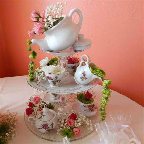 Tea Party Centerpiece made from plates, candlesticks and vintage tea ...