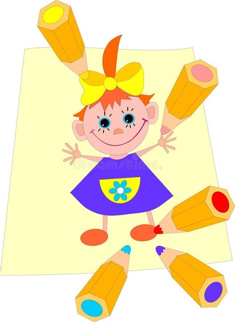 Color Pencils Draw The Girl. Stock Vector - Illustration of color, live ...
