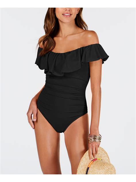 LA BLANCA Women's Black Stretch Tummy Control Lace-up cutout Lined