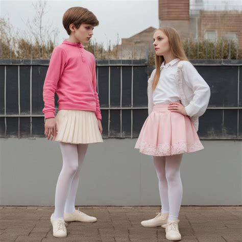Teen sissy boy standing dressed in skirt and white by DonPablooo on