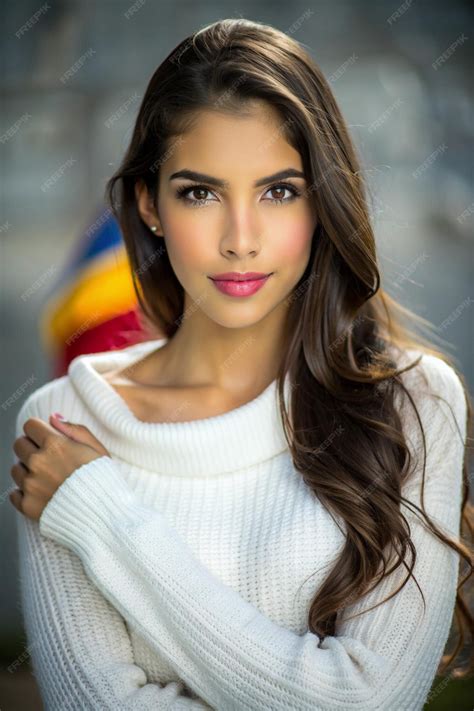 Beautiful Venezuelan girl in white sweater | Premium AI-generated image