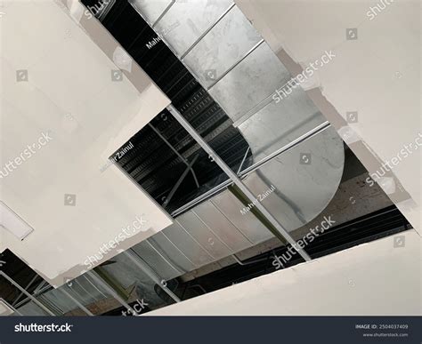 process hvac ducting work  ceiling stock photo