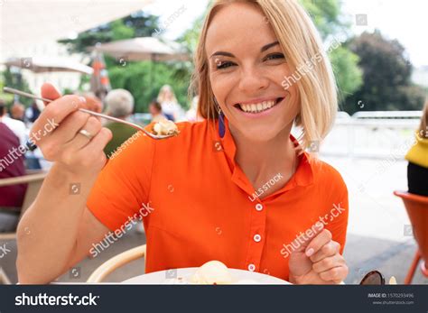 Young Beautiful Woman Bright Orange Dress Stock Photo 1570293496 ...