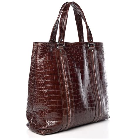 GUCCI Crocodile Tote Bag Brown 382336 | FASHIONPHILE