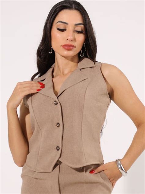 Colete Alfaiataria Feminino Tendência - Colete Feminino Social Alfaiataria Linho Rústico BT Tendência | Shopee ...