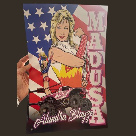 #38 Photo Blue Background of Wrestling and MJ - MADUSA - Queen of Carnage