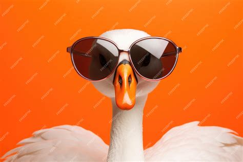 premium photo portrait swan  sunglasses orange background