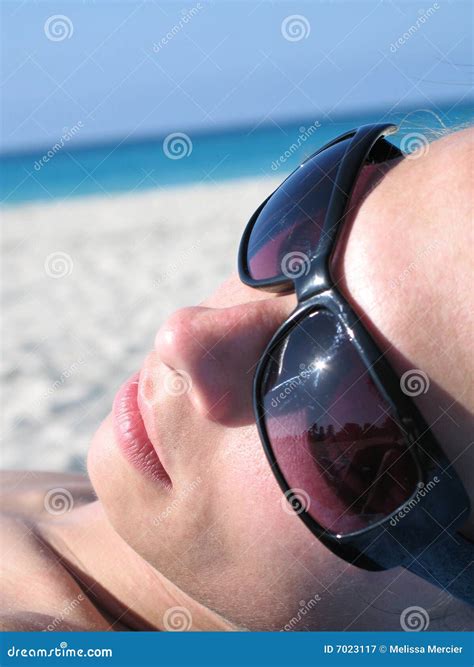 Female with Shades on the Beach Stock Image - Image of caribbean, lips