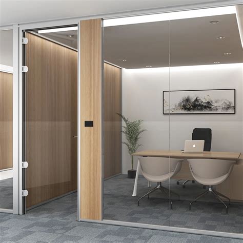 customized wood panel soundproof glass office partitions full height