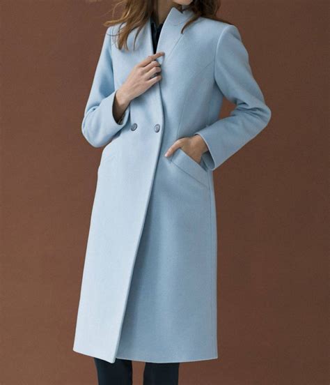 Double Breasted Autumn Baby Blue Wool Coat - Jackets Masters