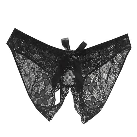 WELOIJEVBE Sexy Lace Thongs Panties With Bow Crotchless Underwear Sexy