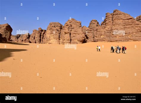 Africa, Algeria, Sahara, Tassili N'Ajjer National Park, Group of people ...