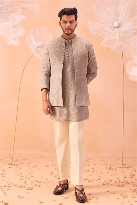 contrast  parth misty hand embroidered nehru jacket  kurta set