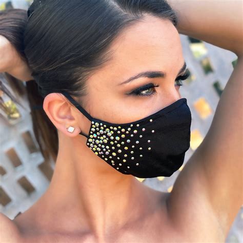 Rhinestone Face Mask-Handmade-Black | Etsy in 2020 | Fashion face mask ...