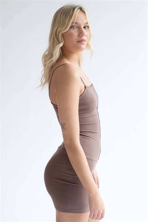 Cocoa Snap Front Ribbed Mini Dress - Ragstock.com