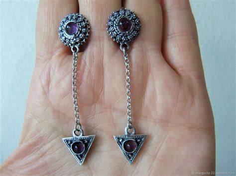 Длинные серебряные серьги с фиолетовым камнем, армянские украшения ...