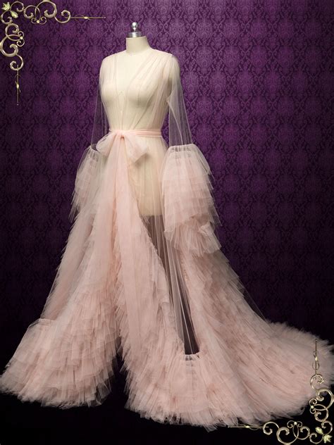 Blush Tulle Robe with Ruffles – ieie Bridal