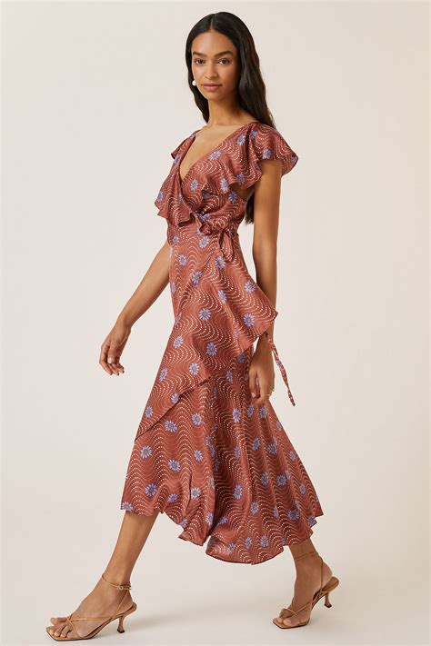 Anthropologie + Ruffle-Sleeve Printed-Wrap Maxi Dress