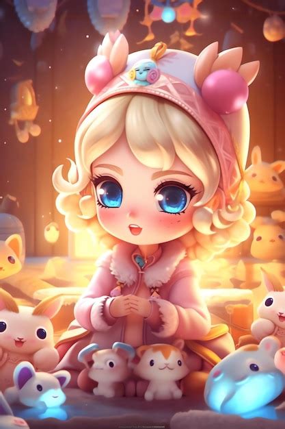 Premium AI Image | A cartoon of a girl with a cat on her head
