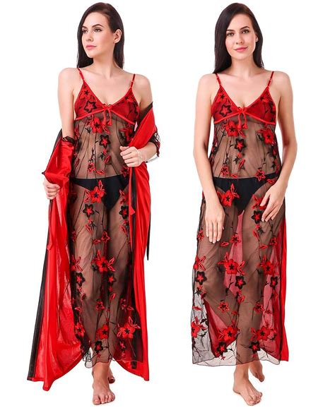 Buy Riyasat Fashion Nightwear for Women 2 Pieces Satin Rob and Net Gown