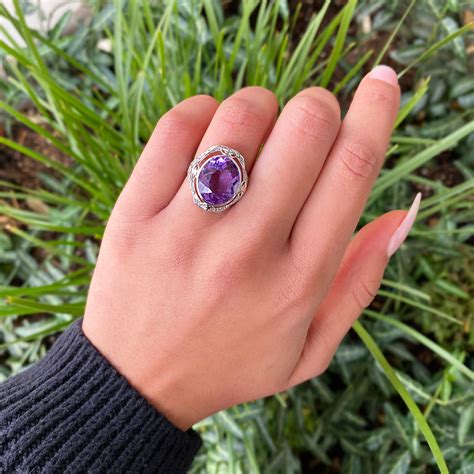 1940s 14k White Gold Amethyst Ring