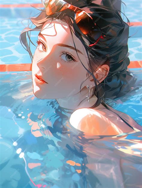 premium photo anime girl   swimming pool  goggles   head