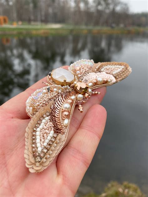 Gold rose Moth brooch for butterfly lover beige cicada pin of | Etsy