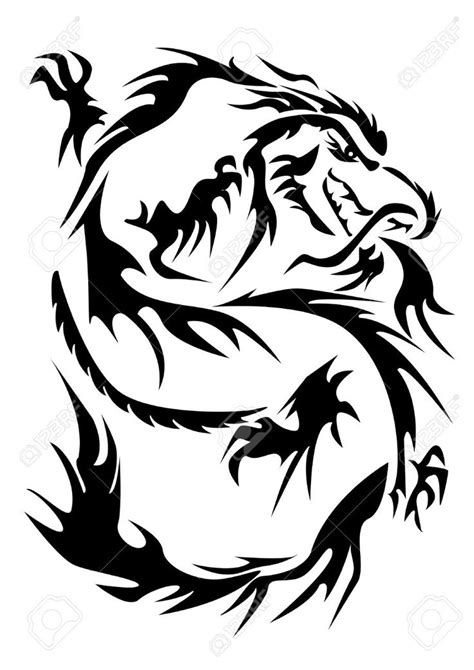 Japanese dragon, Black silhouette, Dragon illustration