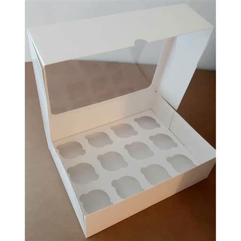 Кутия за мъфини с прозорец 25x35x9 см за 12 мъфина и бяла вътрешна ...