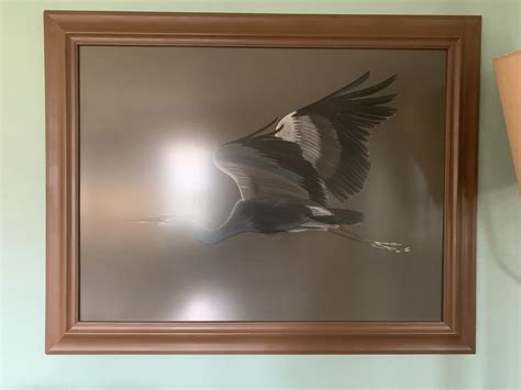 Crane in flight not signed, wood frame - River Market Antiques