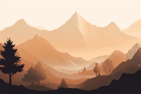 Premium Photo | Flat style abstract minimalistic aesthetic mountains landscape background Beige ...