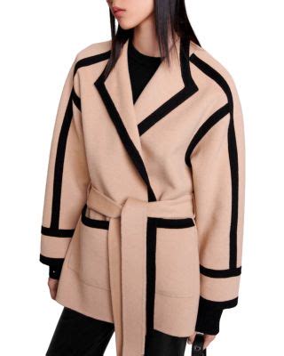 Maje Gicolora Contrast Trim Belted Coat | Bloomingdale's